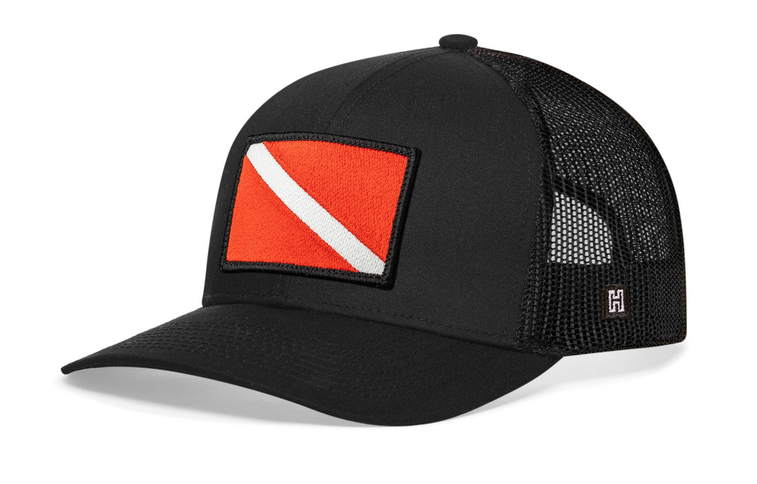 Dive Flag Trucker Hat | Black Scuba Diving Snapback